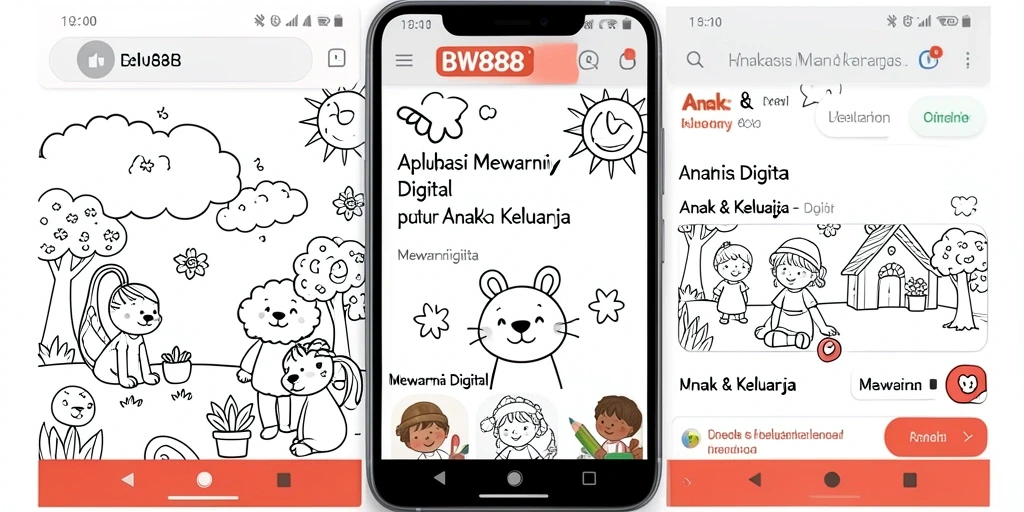 Screenshot BW888 menampilkan antarmuka Mewarnai Digital yang menarik dan interaktif.