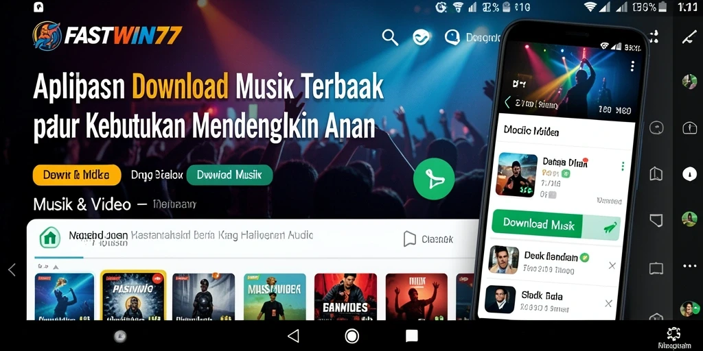 Antarmuka intuitif FASTWIN77 untuk mengunduh musik dengan mudah.