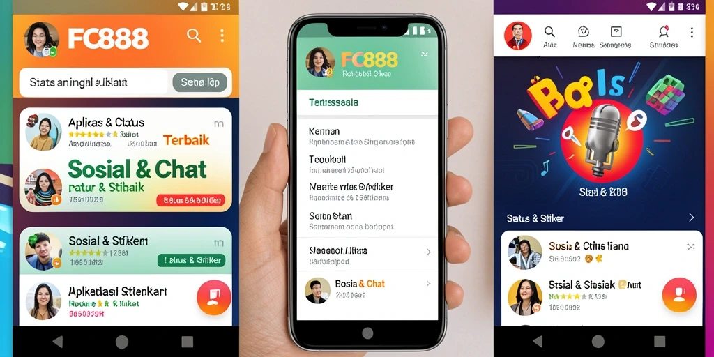 Screenshot antarmuka aplikasi FC888 dengan koleksi stiker menarik.
