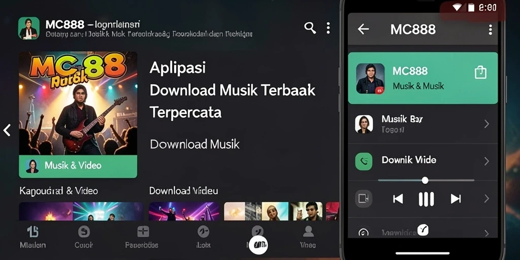 Screenshot MC888 menampilkan antarmuka sederhana untuk Download Musik.